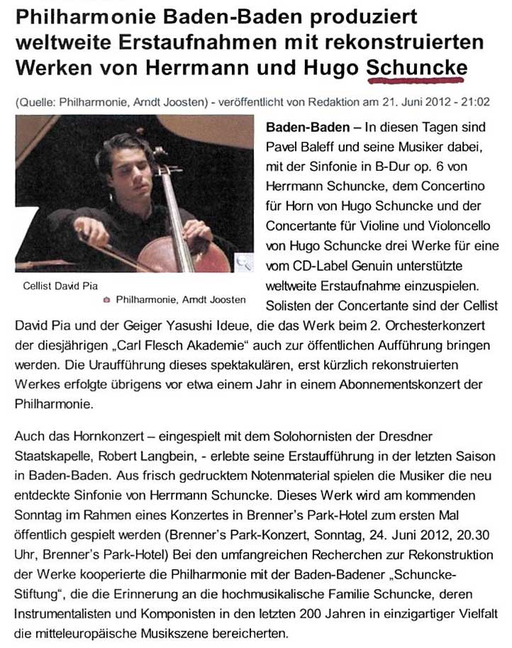 Philharmonie Baden-Baden produziert weltweite Erstaufnahmen mit rekonstruierten Werken von Hermann und Hugo Schuncke